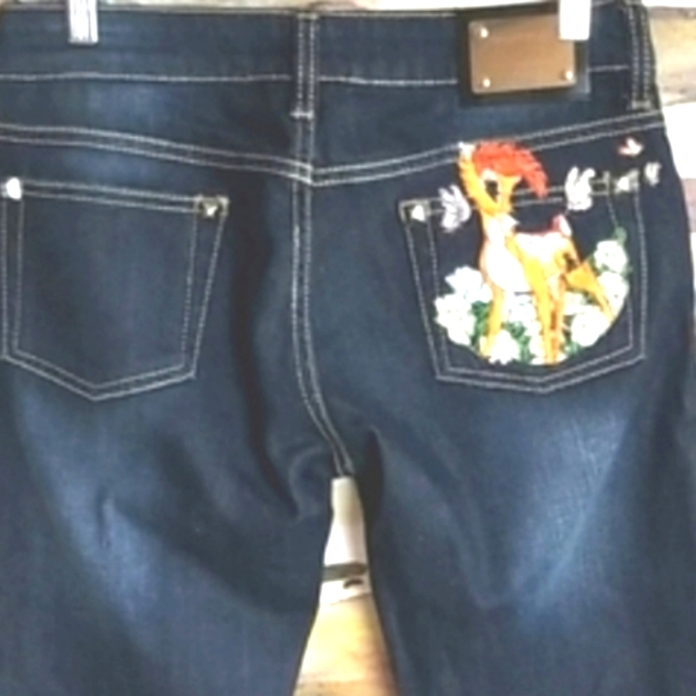 BAMBI PHILIPP PLEIN Glitzy DISNEY Patch Applique Pockets Ltd Ed Denim Jeans 29